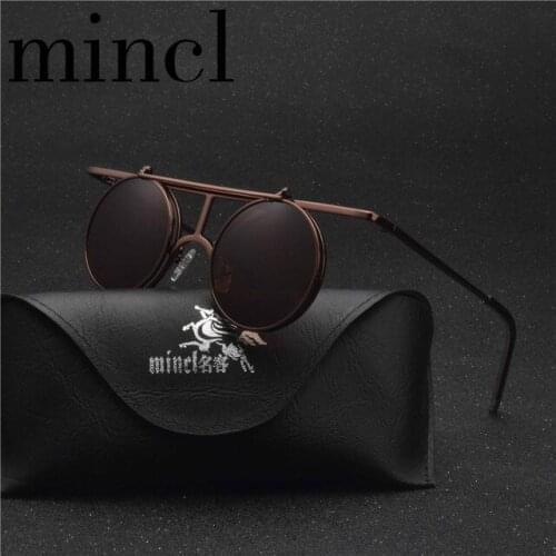 MINCL Round Flip Up Gothic Punk Sunglasses Men Women Brand Designer Vintage Retro Punk Sun glasses female Eyewear UV400 NX