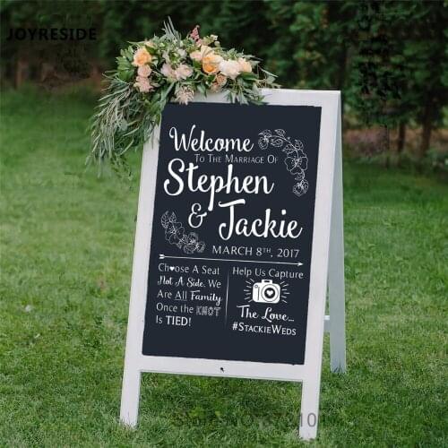JOYRESIDE Welcome Wedding Decor Decals DIY Personalized Date Name Beautiful Wall Sticker Decal Vinyl Stickers Custom Quote A1744