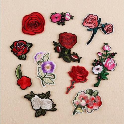 New 3d flower red rose patches embroidered applique iron applications on clothing sticker for clothes embroidery stripes badges