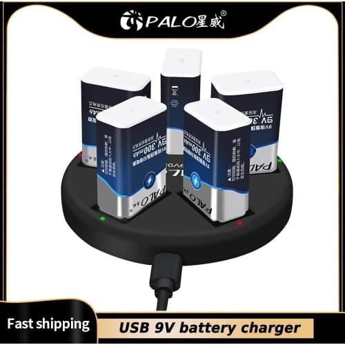 PALO 9V Li-ion Ni-MH Rechargeable Batteries Charger 5 slots usb charger fit for 9V lithium nimh nicd 6F22 Rechargeable Battery