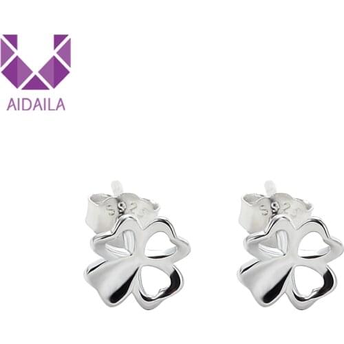 Aidaila 100% 925 Sterling Silver Womens Jewelry Fashion Leaves Shape Stud Earrings Gift For Girls Kid Lady Women