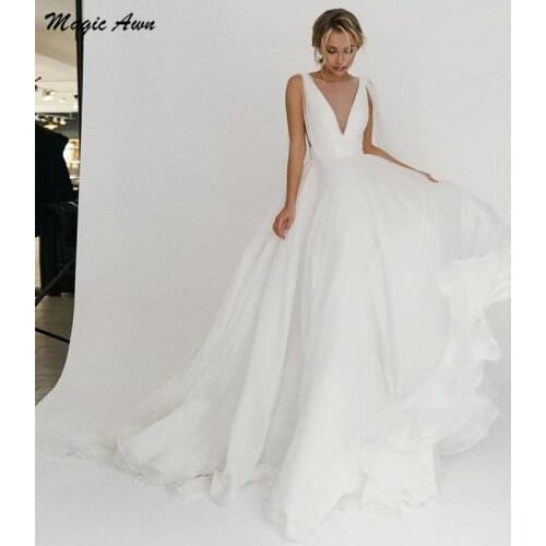 Magic Awn White Chiffon Beach Wedding Dresses For Women Illusion Open Back Simple Bohemian Bridal Gowns With Straps Vestidos