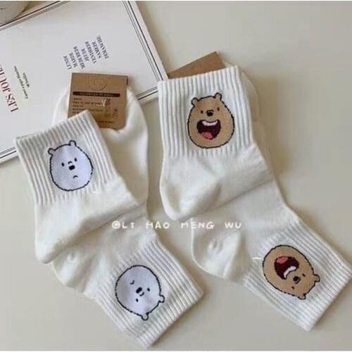 1 Pair of Cute cartoon womens pure Cotton socks korean style women animal print kawaii cute socks calcetines meias mulher