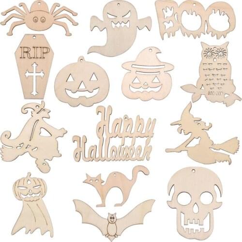 10pcs/Set Natural Wooden Halloween Pumpkin Decor DIY Crafts Scrapbook For Home Decor Party Halloween Ornaments Accessories