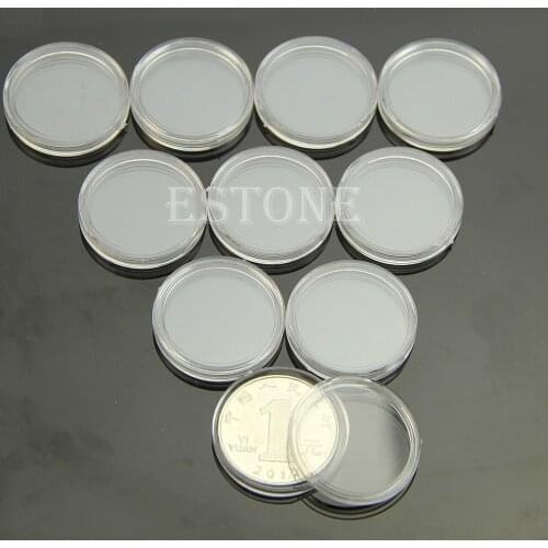 Hot 10pcs 24mm Clear Round Cases Coin Storage Capsules Holder Round Plastic U2JD