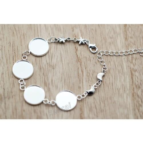 10pcs Plated Silver 12-25mm Cabochon Bracelet Bezel Blanks Settings Star/Moon Charms Bracelet Tray Bezel For DIY Bangles Making