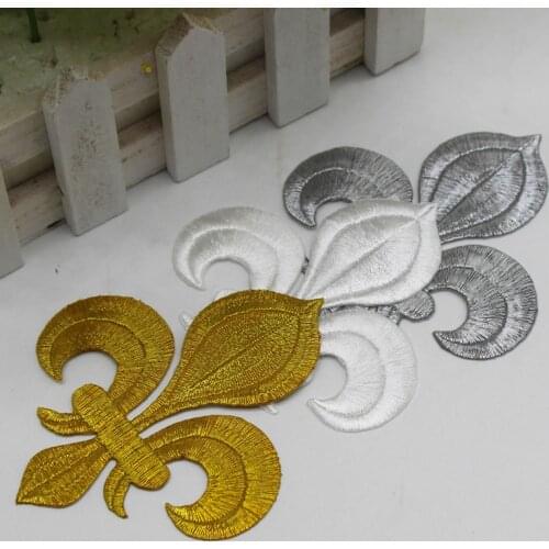 YACKALASI 20 Pieces/Lot Gold Flower Appliqued Lotus Iron on Embroidery Patches Fleur De-Lis 10-8.5cm