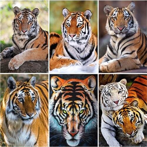 DIY Diamond Painting Forest Tiger Family 5D Cross Stitch Kits Full Diamond Embroidery Animals Mosaic Paintings Home Decor Gift