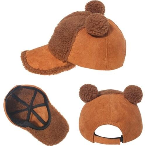 Baseball with Cute Bear Ear Decoration for Warm Keeping & Wind Protection in Freezing Winter & Breezing Autumn