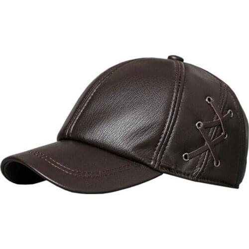 XdanqinX Mens Sheepskin Leather Baseball Caps Adjustable Head Size Genuine Leather Hat Novelty Womens Ponytail Tongue Bone Cap