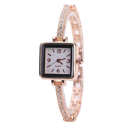 Women Fashion Inlaid Rhinestone Ultra-Thin Band Square Dial Bracelet Wrist Watch Ladies Dress Watches Gift Luxury