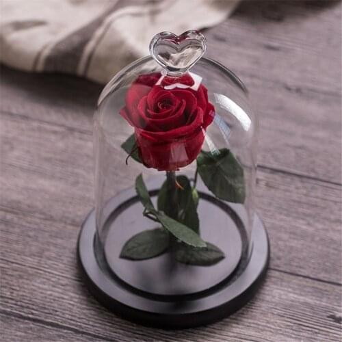 Eternal Rose Flower With Love Glass Black Case Artificial Flower Gift For New Year Valentine Christmas Gif Good Home Decoration