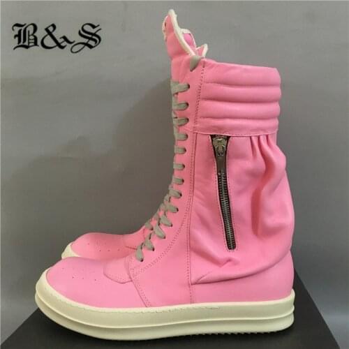 Black& Street Factory 21ss TPU Pink Leather Fragrant TPU sole High -Top Side Pocket Zip Unisex Boots trainer rock street botas