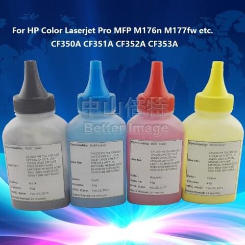 XIMO 4*45g bottled, CF350A CF351A CF352A CF353A Compatible Toner Powder for HP Color Laserjet Pro MFP M176n M177fw,chips free