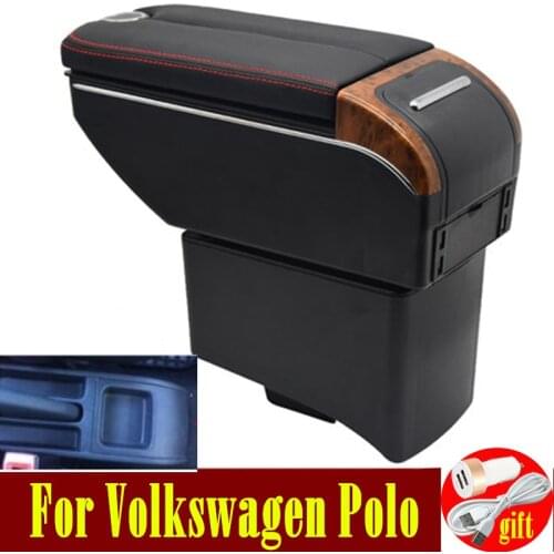 For Volkswagen Polo armrest box Polo V universal 2009-2020 Double doors open 7USB Centre Console Storage Box Arm Rest