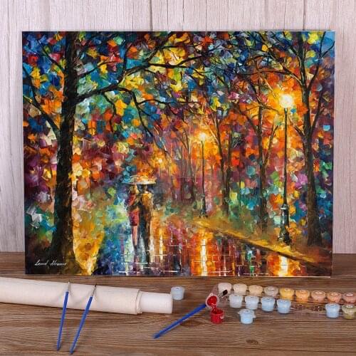 Walking In The Rain Coloring By Numbers Painting Complete Kit Acrylic Paints 40*50 Boards By Numbers Home Decor Drawing