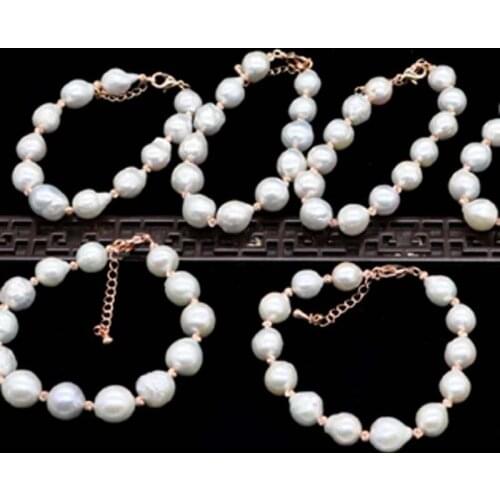 Fine luster 10-11mm Simi Round Baroque kasumi genuine pearl bracelet labster clasp