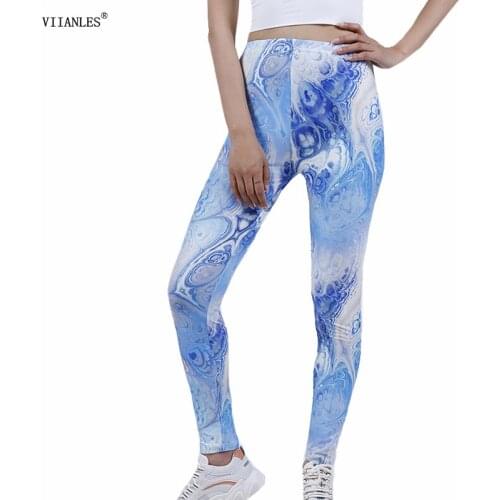 VIIANLES Printed Leggings Women Leggigs Trouser Sports Pants Gym Fitness High Waist Workout Polyester Stretch Legins Gym Sports