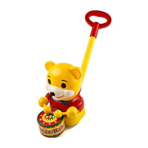 Young Children Learning To Walk Good Helper Push Rod Drag Trolley Drums Toy Bear Knock Drum Music 2021