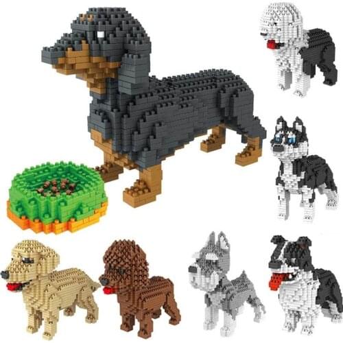Micro Blocks Mini Animals Dogs Puppy Schnauzer Sets Cartoon Pet Bricks Model Creator Educational Toys for Children Gifts