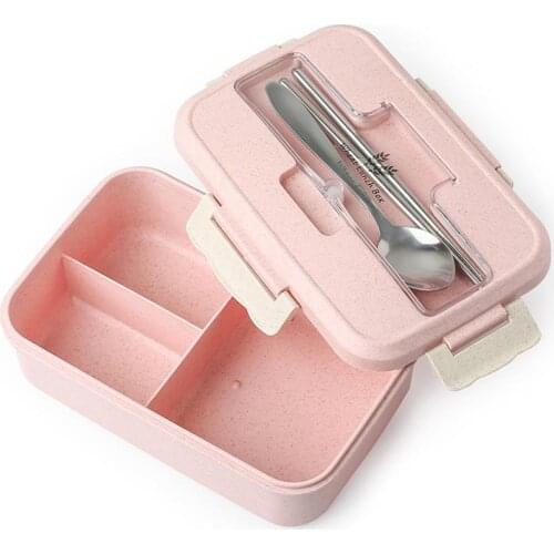 Microwave Lunch Box Wheat Straw Dinnerware Food Storage Container Children Kids Outdoor camping Portable Bento Box Lunch Bag #ED