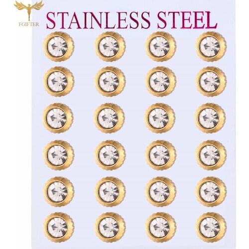 Gold Color Gear Stud Earring Set for Women White CZ Stainless Steel Accessories Fashion Jewelry Girlfriend Birthday Gift