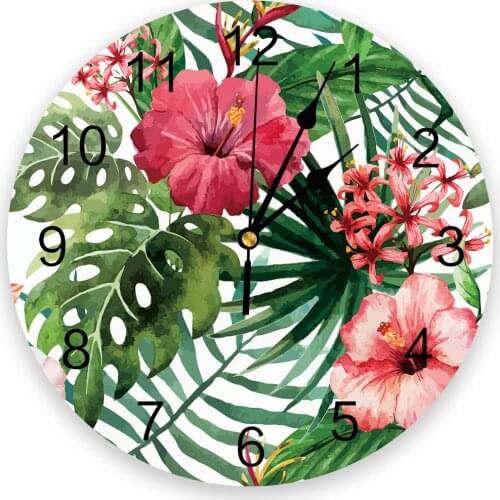 Tropical Plants Flowers 3D Wall Clock Modern Design Brief Living Room Decoration Kitchen Clock Art Wall Watch Home Decor