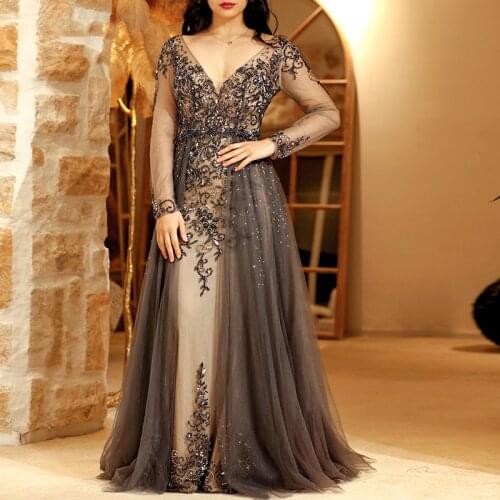 New Elegant And Luxurious Noble A-Line Skirt Evening Dress Long Sleeve Formal Prom Evening Dress Comfortable Fabric