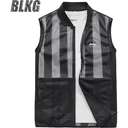 New Design Summer Vest Men Casual Vests Striped Sleeveless Jacket Men Mesh Breathable Outdoor Fishing Waistcoat Big Size S-5XL