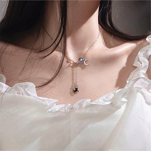 Jewelry Beads Pendant Necklace Women Crystal Moon Unicorn Choker Necklace Birthday Gift Bijoux Ladies Party Jewellery