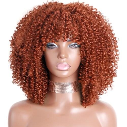 AZQUEEN Short Hair Afro Kinky Curly Wigs With Bangs For Black Women African Synthetic Glueless Cosplay Wigs High Temperature