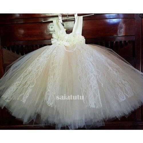 Romantic Lace Puffy Lace Bow Flower Girl Dress NEW For Weddings Tulle Ball Gown Flower Girl Party Communion Dress Pageant Gown