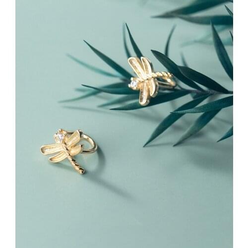 100% 925 Sterling Silver Small Dragonfly Clip on Earrings without Piercing Ear Cuff for Women Girl Korean Jewelry