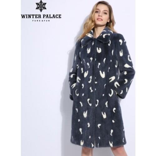 Blue feather pattern new mink fur coat Imported velvet grade mink coats Long winter fur coat