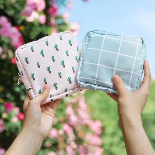 Women Portable Sanitary Napkin Storage Bag Cotton Travel Makeup Storage Bag Literary Zipper Coin Purse Sundries Storage#ww