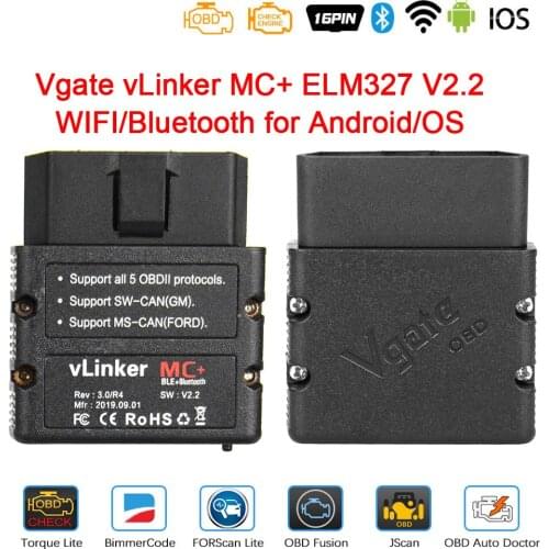 Vgate vLinker MC+ ELM327 V2.2 WIFI Wireless OBD2 Scanner Car Diagnostic Tool For Android/IOS Code Reader OBD to UART Interpreter
