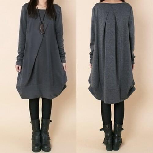 Vintage Baggy Knee-Length Vestidos Womens Hoodies Dress ZANZEA 2021 Spring Long Sleeve Sundress Female Casual Robe Oversized 5X