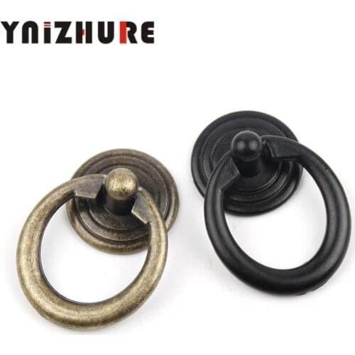 YNIZHURE 1PC 47*31mm Black&Bronze Vintage Round Ring Furniture Door Pull Handle Zinc Alloy Cabinet Dresser Drawer Knobs Handle
