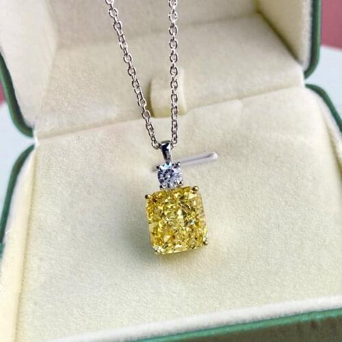 S925 Sterling Silver Tassel 9x10mm Ice Flower Cut Womens Luxury Necklace Pendant Shiny Yellow SONA Stone