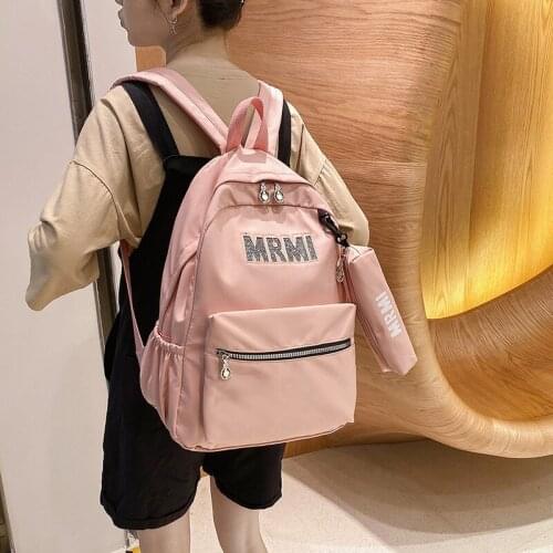 Womens Backpack Nylon Waterproof 2 Set Backpack Letter For Teenager Back To School Bag Schoolbag Black Backpack For School Girl