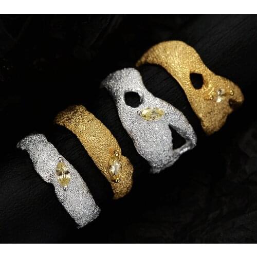 Korean simple S925 sterling silver burned wrinkle texture ring female ins wind opening inlaid marquise index finger ring