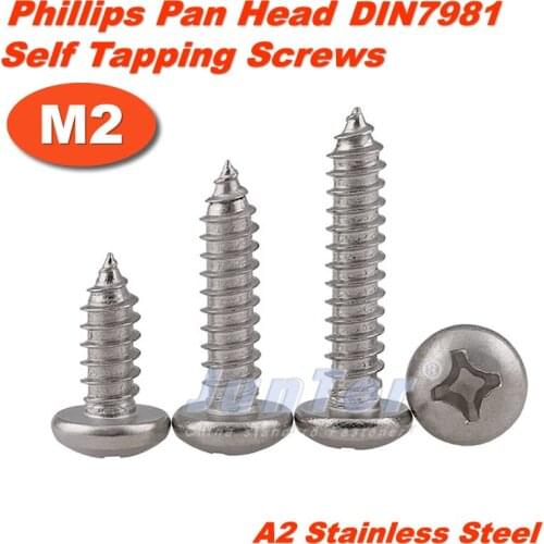 1000pcs/lot M2(2mm) DIN7981 A2 Stainless Steel Phillips Cross Recessed Pan Head Self Tapping Screws