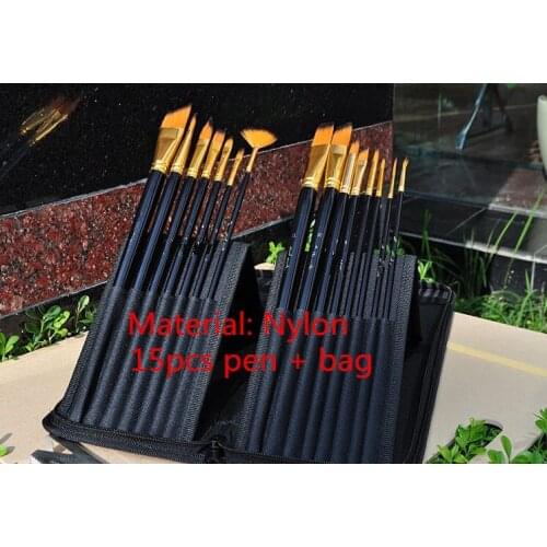 15pc Artists nylon Watercolor Brush Aquarelle Paint Wooden Handle Pull Hook Line Pen Set with bag