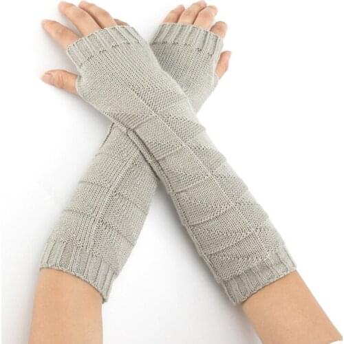 2021 Fashion WomenS Knitting Striped Fingerless Gloves Autumn Winter Outdoor Solid Color Arm Gloves Female Thick Warm Gift