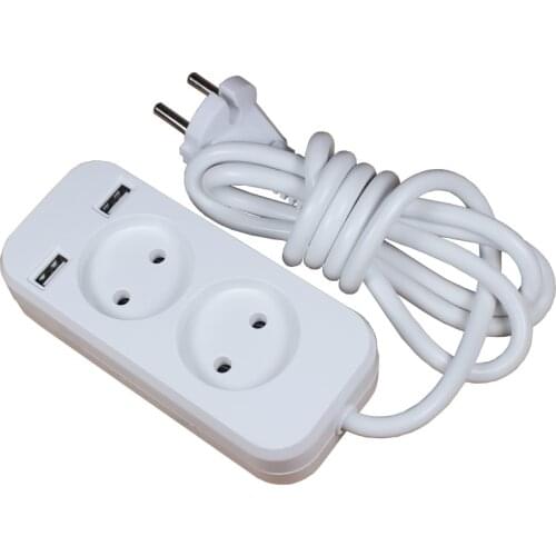 2021 New Double slot European 2A 5V USB extension socket with 1.5m CCA cable FE-02-1.5