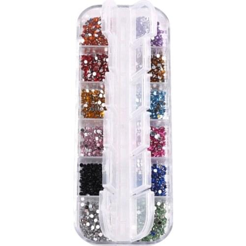 2400 Pcs 2.0mm Colored Rhinestone Nail Art Decoration 12-color Boxed Flat Diamonds Handmade DIY Nail Art Decoration
