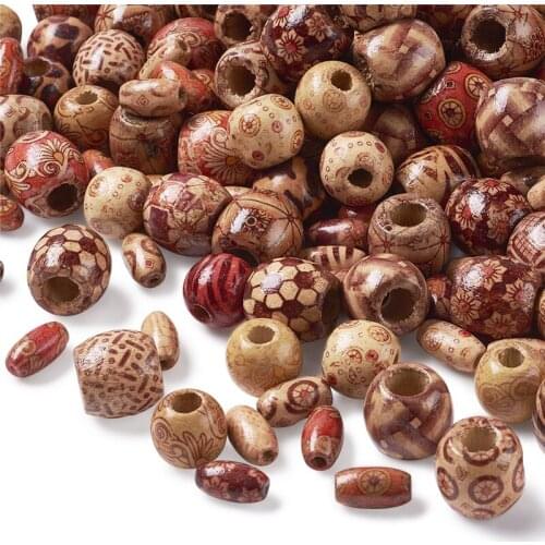300pcs/Set Mixed Color Printed Round & Oval Wood Beads for Fashion jewelry DIY making 16x15mm, Hole: 5mm Wholesale F70