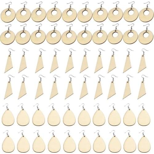 60Pcs Unfinished Wood Blank Earrings with Holes and Earrings Hooks for DIY Jewelry Making