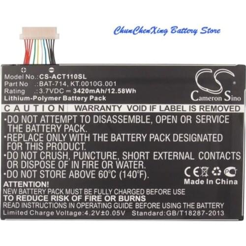 Cameron Sino 3420mAh Battery (1ICP4/68/110), BAT-714, KT.0010G.001 for Acer Iconia A110