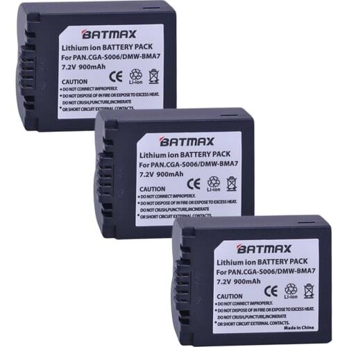 3Pc CGA-S006 CGR CGA S006E S006 S006A BMA7 Rechargeable Camera Li-ion Battery for Panasonic DMC FZ7 FZ8 FZ18 FZ28 FZ30 FZ35